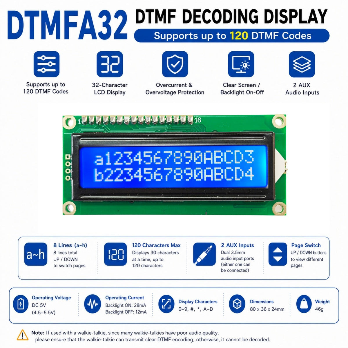 DTMF Decoder Board 120 Codes 3.5mm AUX DC 5V Intercom DTMFA32