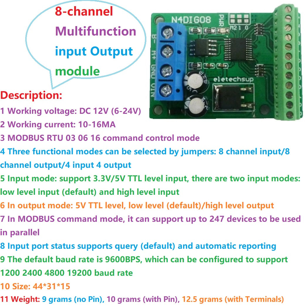 N4DIG08 8CH UART RS485 Modbus RTU Controller PLC Module