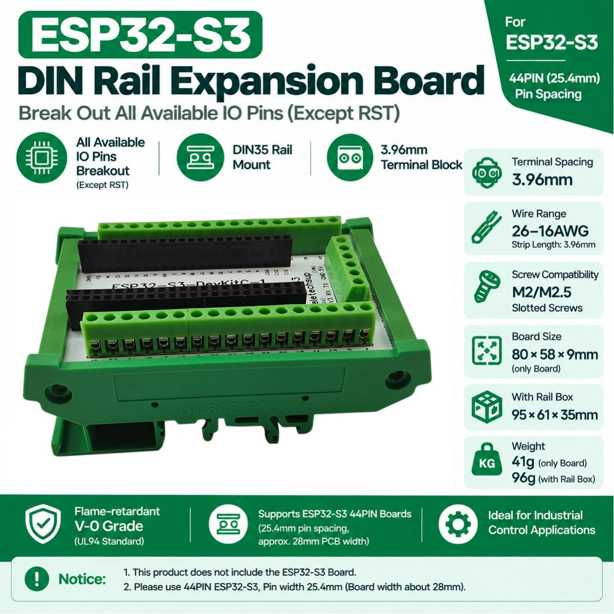 ESP32-S3 Screw Terminal Expansion Module DIN Rail Adapter DNDINS3