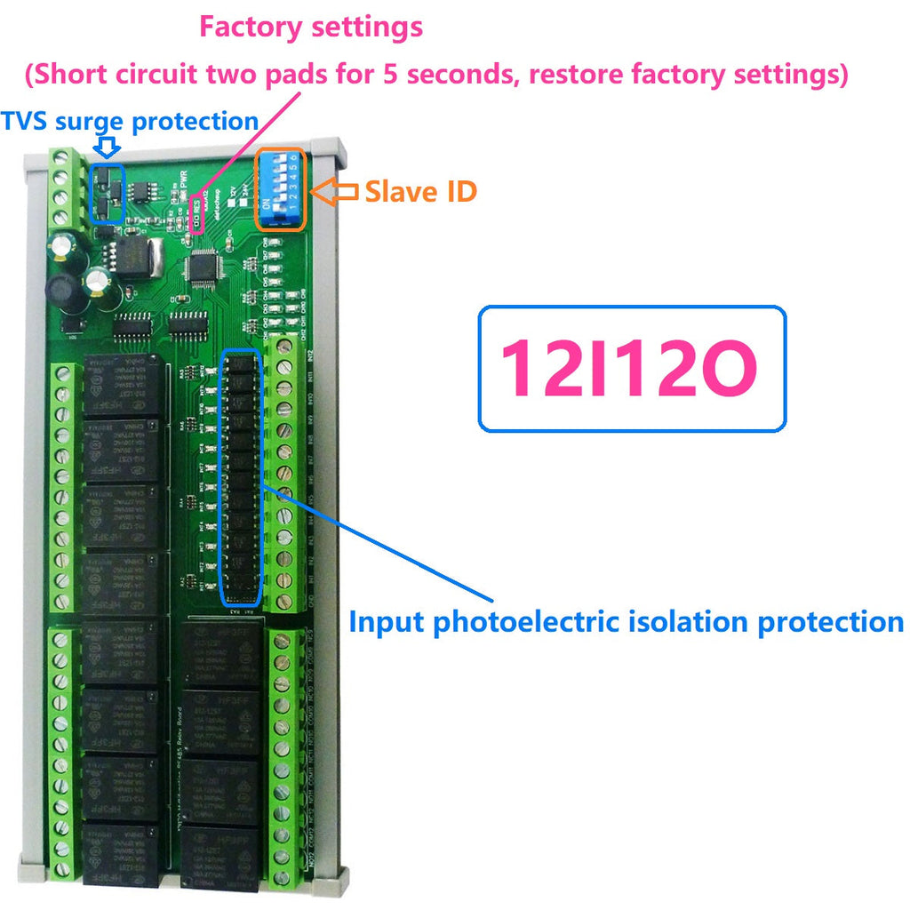12V DC 1/2/4/8/12 Channel DI-DO Modbus RTU RS485 Relay Module 10IOA01 10IOA02 10IOA04 10IOA08 10IOA12
