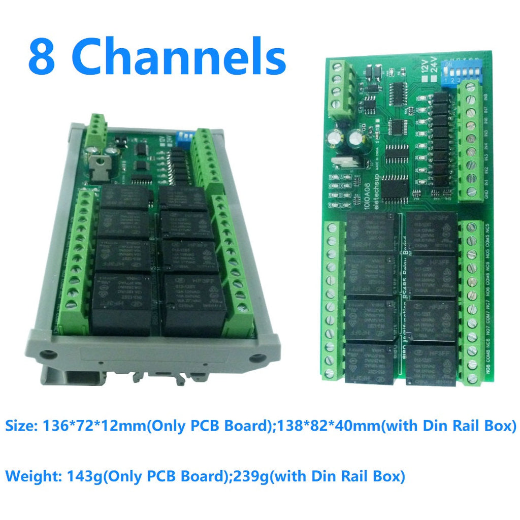 12V DC 1/2/4/8/12 Channel DI-DO Modbus RTU RS485 Relay Module 10IOA01 10IOA02 10IOA04 10IOA08 10IOA12