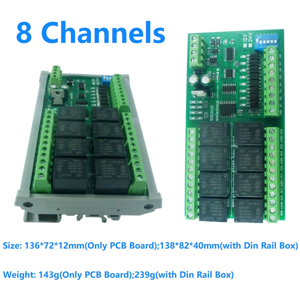 12V DC 1/2/4/8/12 Channel DI-DO Modbus RTU RS485 Relay Module 10IOA01 10IOA02 10IOA04 10IOA08 10IOA12