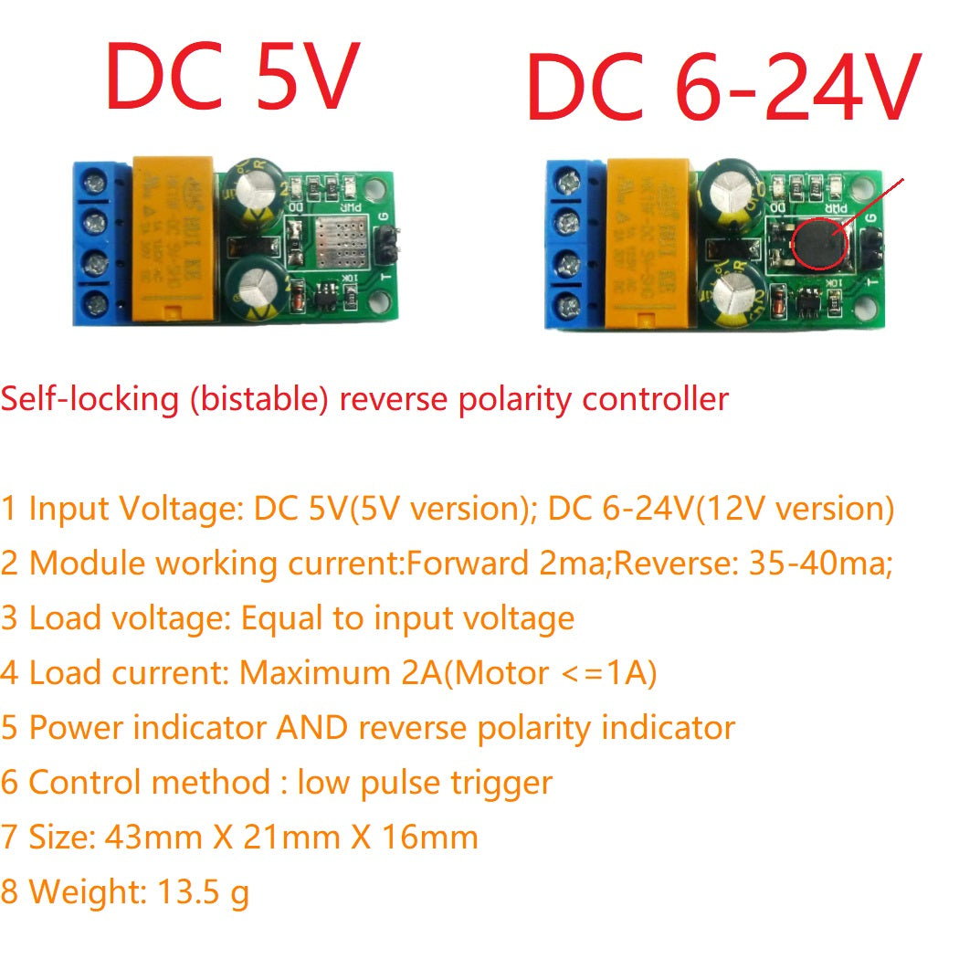 Flip-Flop Latch Relay Module DC 5-24V 2A Motor Reversible DR55B01