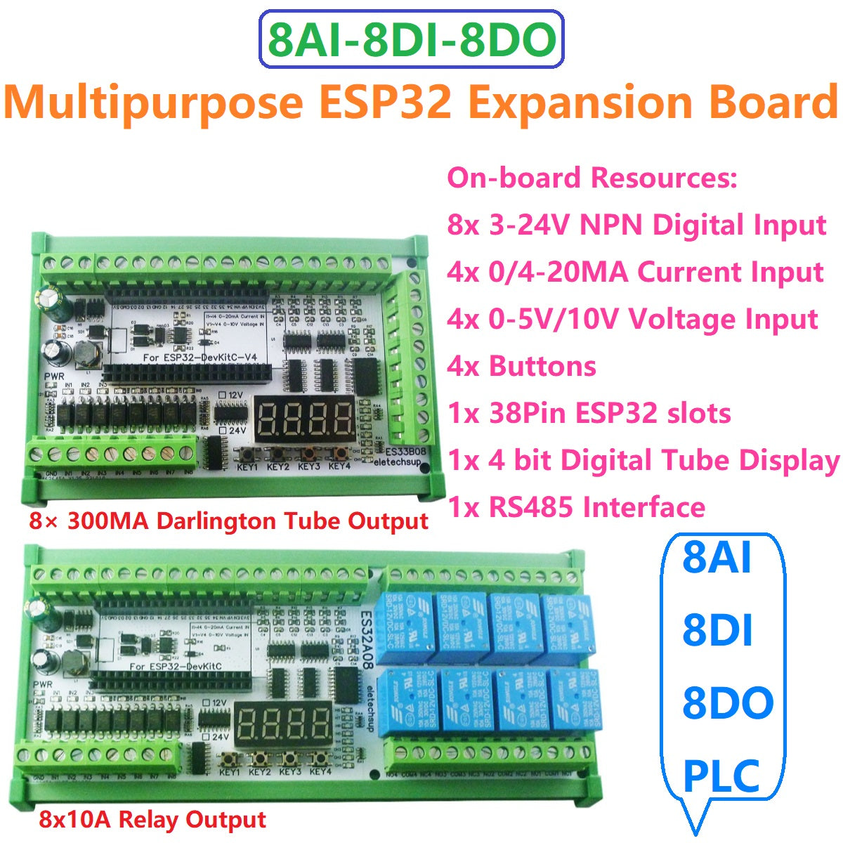 ESP32 38PIN IO Expansion Board 4x 0-10V 4x 4-20mA ES32A08 ES33B08