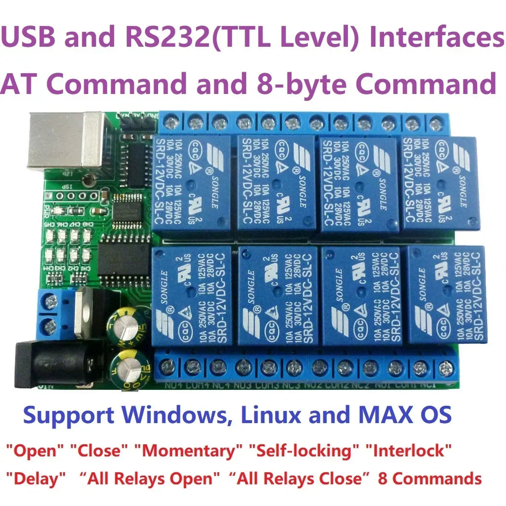 8-Channel USB/TTL/RS232 Serial Relay Controller PLC UD23A08