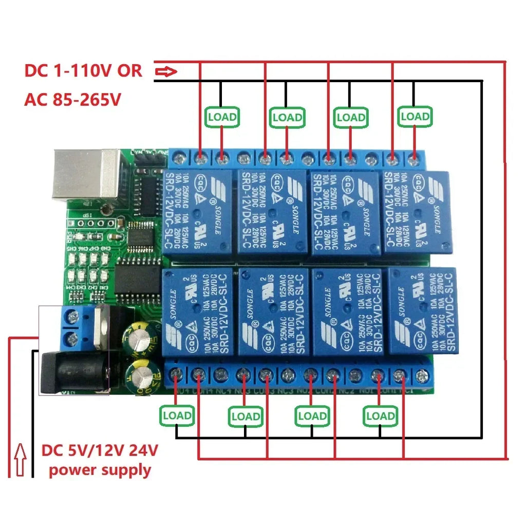 8-Channel USB/TTL/RS232 Serial Relay Controller PLC UD23A08