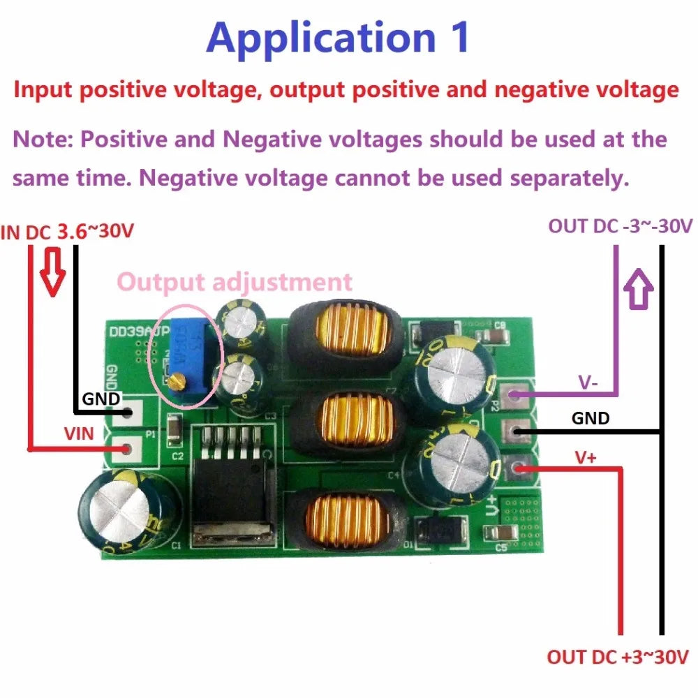 20W ±3-30V Dual Output Boost-Buck Converter Module DD39AJPA DD39AJPB