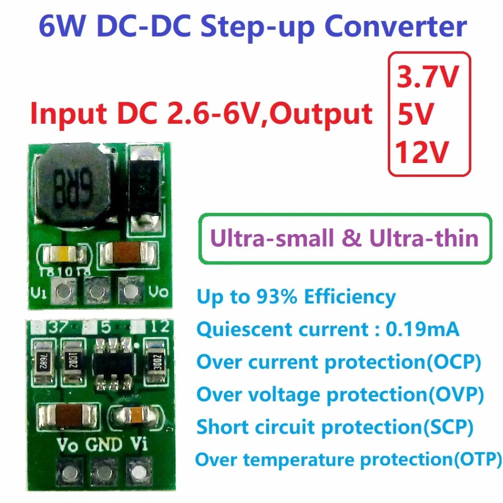 Mini 5W Boost Converter 2.6-6V to 3.7V/5V/12V Adjustable DD0512MA
