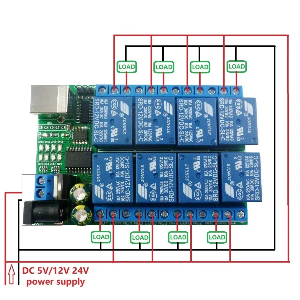 8-Channel USB/TTL/RS232 Serial Relay Controller PLC UD23A08