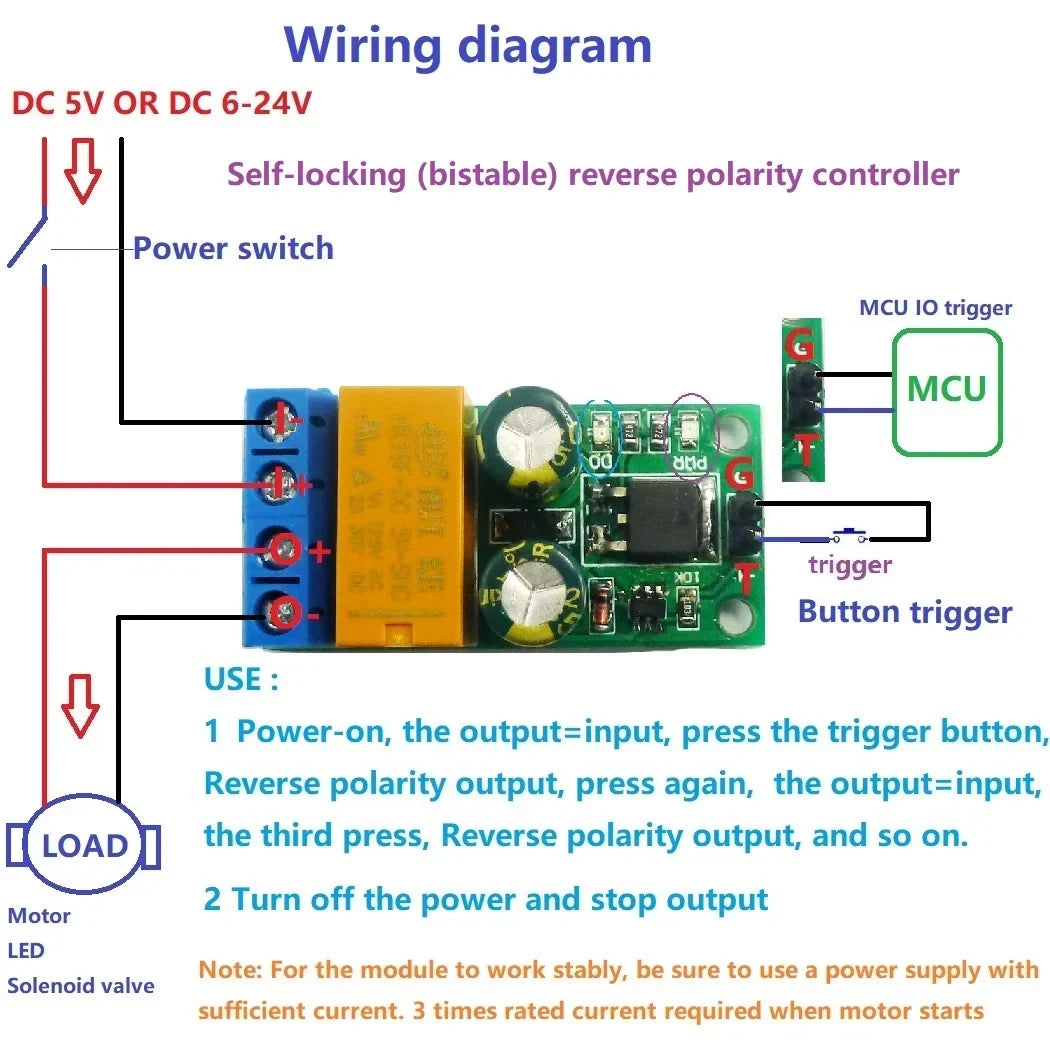 Flip-Flop Latch Relay Module DC 5-24V 2A Motor Reversible DR55B01