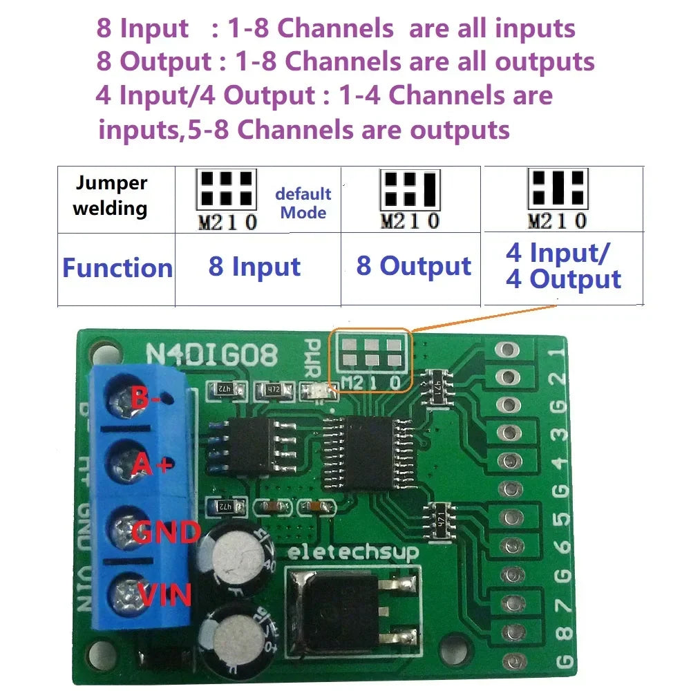 N4DIG08 8CH UART RS485 Modbus RTU Controller PLC Module