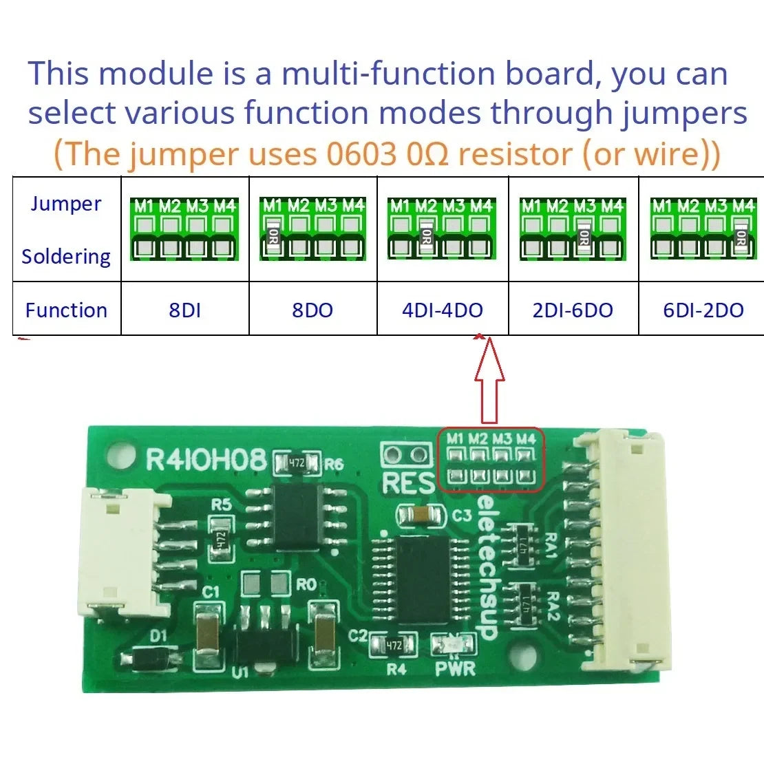 R4IOH08 Mini 8CH RS485 Modbus RTU DI-DO Module NPN PNP PLC