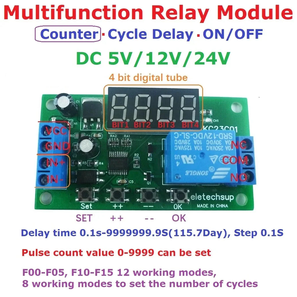 DC 5V/12V/24V Multifunction Pulse Counter Delay Relay PLC KC23C01