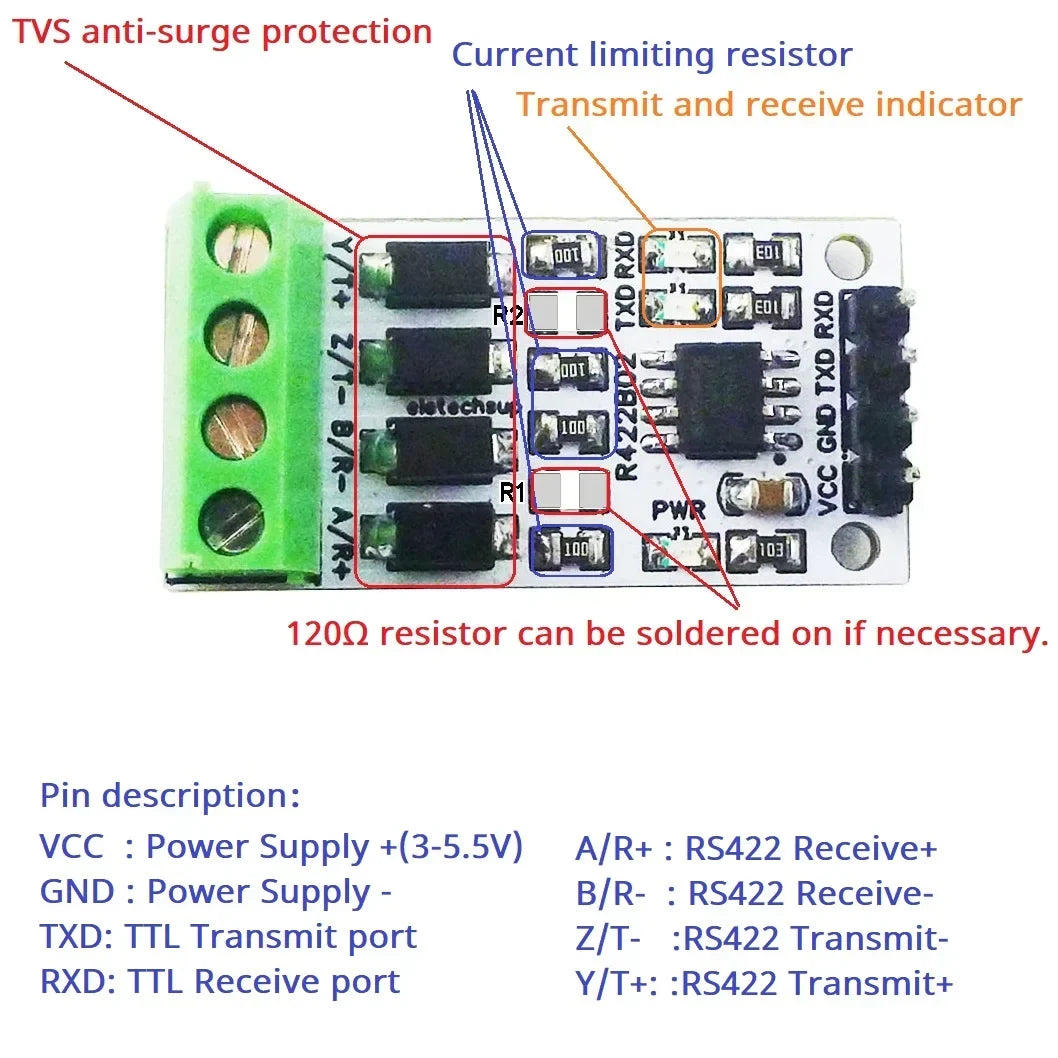 R422B02 RS422/485 Full-Duplex 1Mbps Shield Arduino UNO Mega