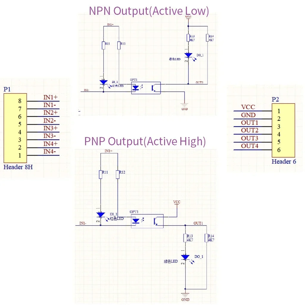 3.3V-24V 10kHz DI-DO Optocoupler Logic Level Converter OP71A04