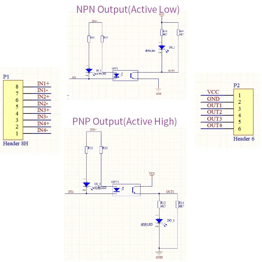 3.3V-24V 10kHz DI-DO Optocoupler Logic Level Converter OP71A04