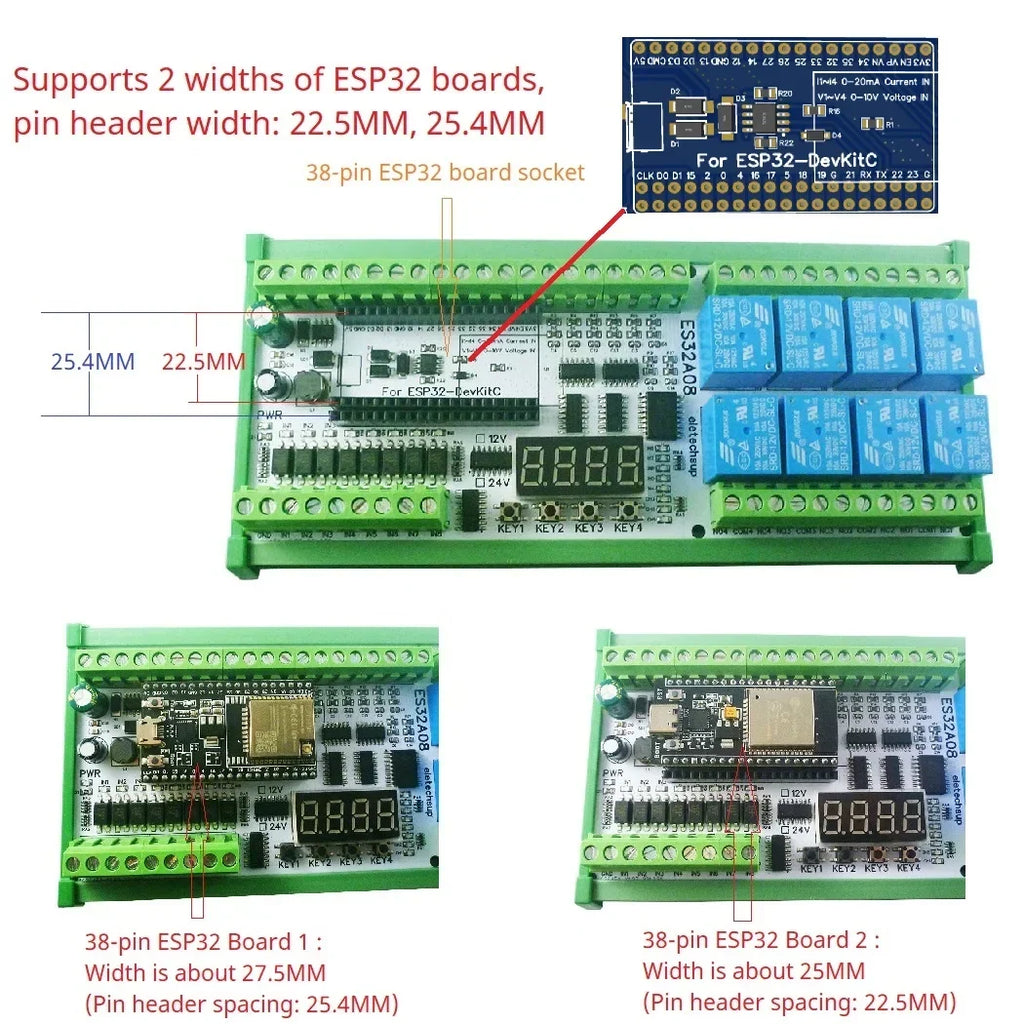 ESP32 38PIN IO Expansion Board 4x 0-10V 4x 4-20mA ES32A08 ES33B08