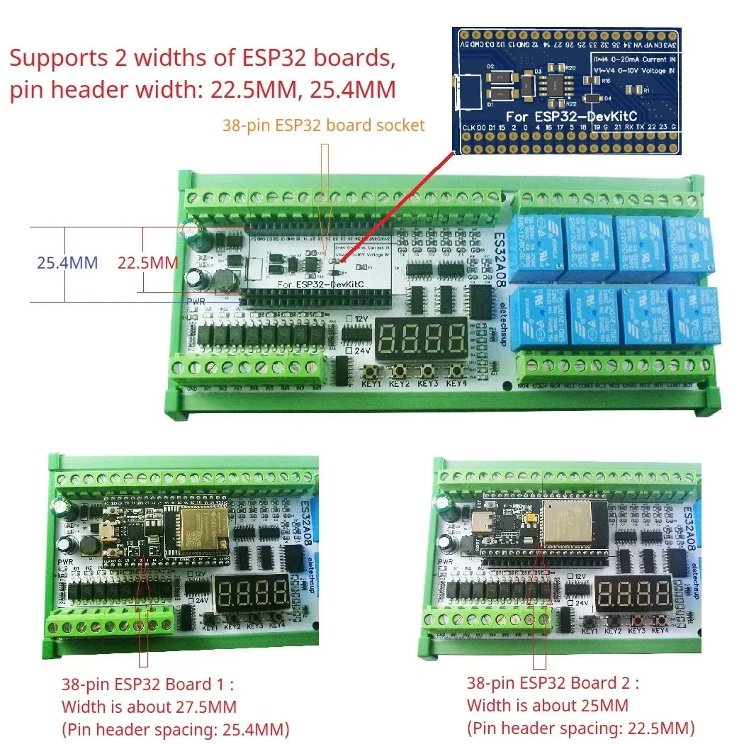 ESP32 38PIN IO Expansion Board 4x 0-10V 4x 4-20mA ES32A08 ES33B08