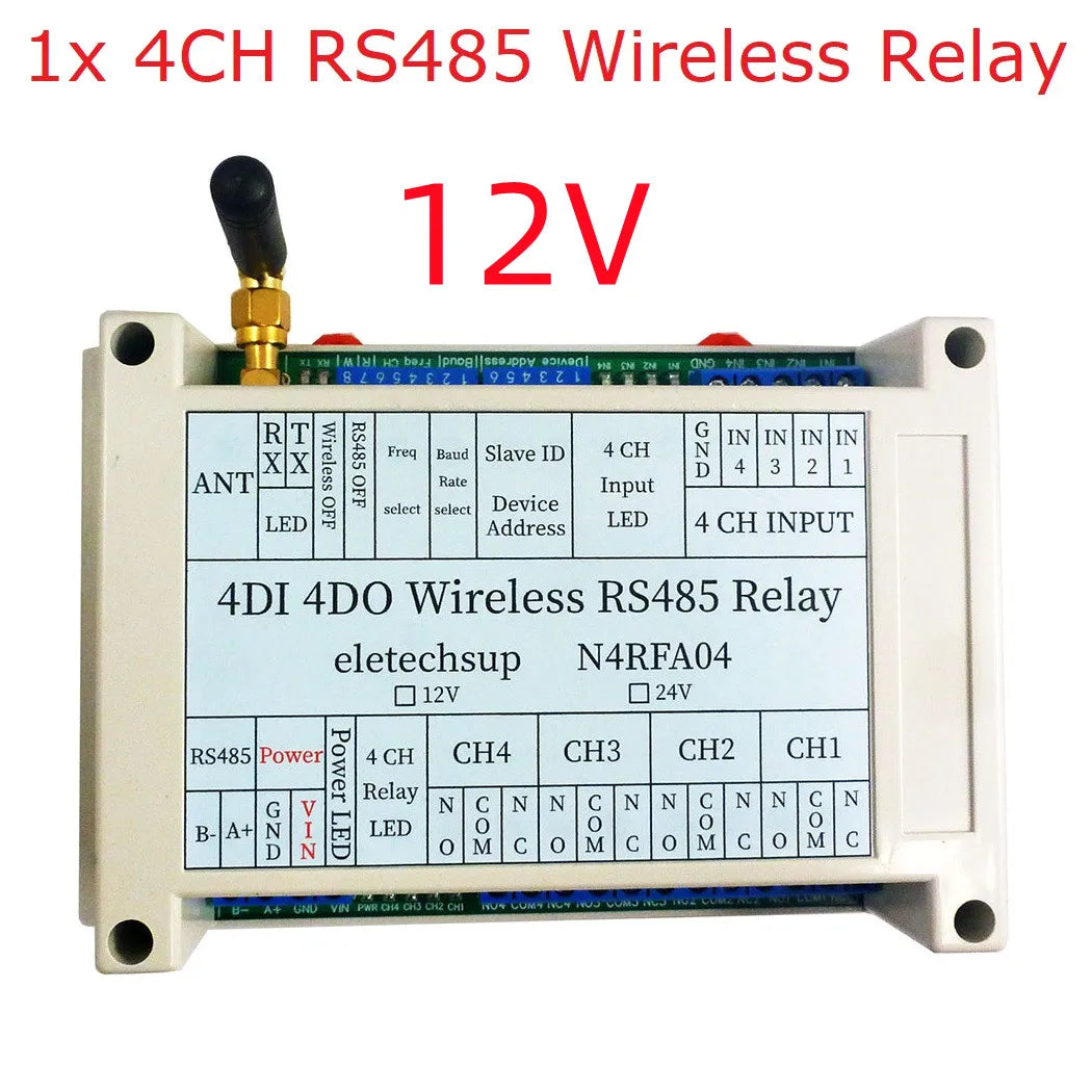 433MHz Wireless RS485 Relay Board RF Transceiver DC 12-24V RT5BF01 N4RFA04