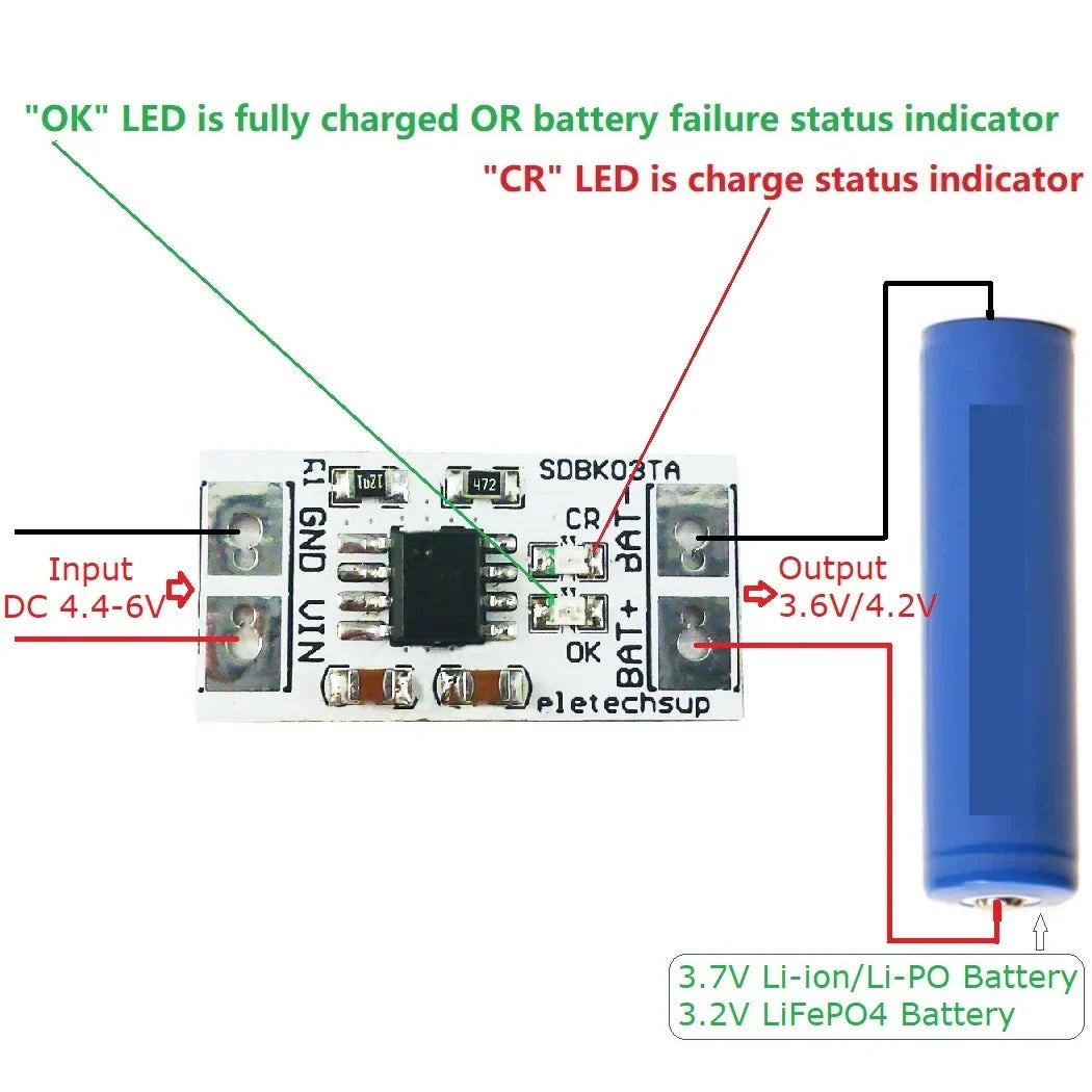 MPPT Solar Charger 4.2V/3.7V/3.6V/3.2V LiFePO4 5V 1A SDBK03TA