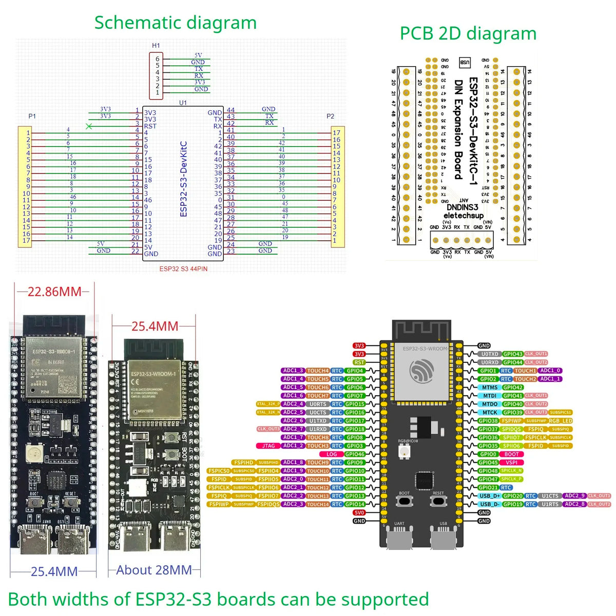 ESP32-S3 Screw Terminal Expansion Module DIN Rail Adapter DNDINS3