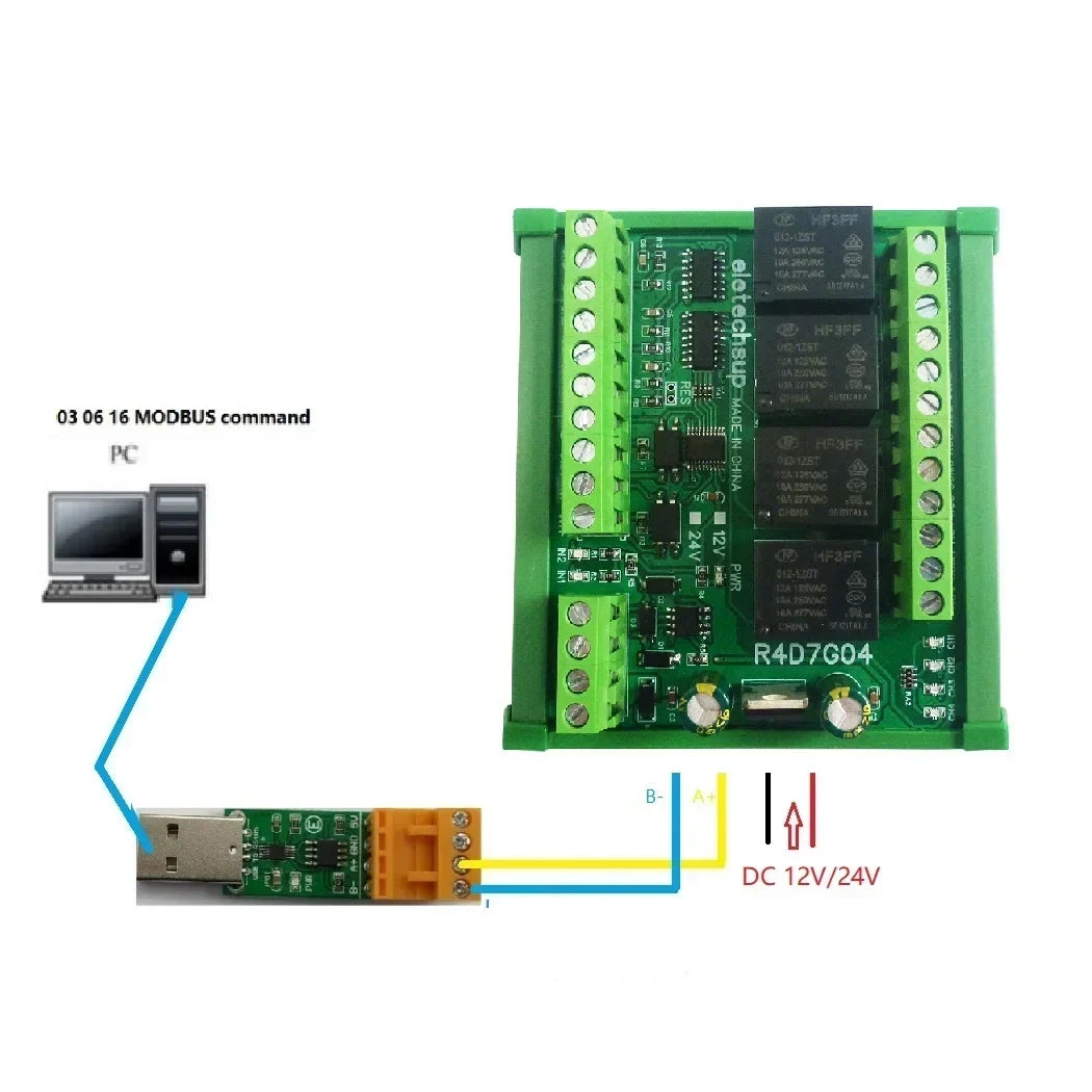 20DO 2DI 2AI RS485 Modbus RTU Relay PLC IO Expansion R4D7G04