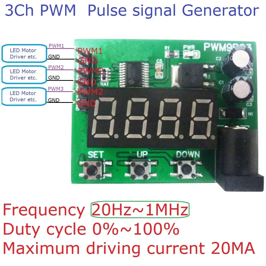 3CH PWM Signal Generator 20Hz-1MHz DC 12V 24V Module PWM9B03