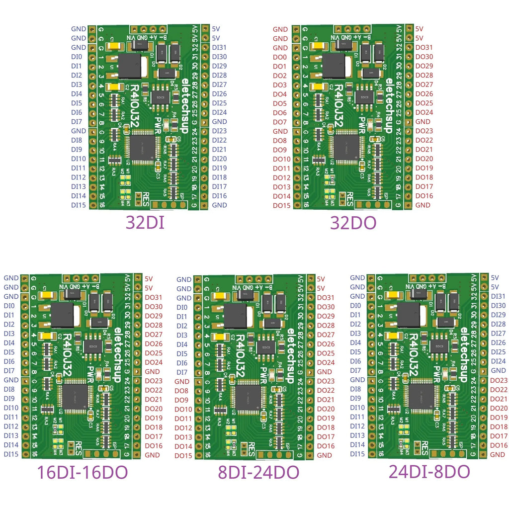 5-in-1 32DI/32DO Modbus RTU RS485 5V/3.3V TTL Board R4IOJ32