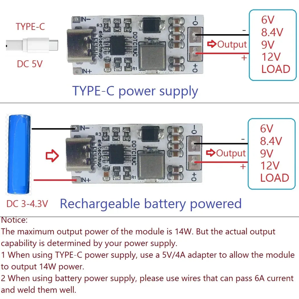 14W Type-C 5V to 12V Step-Up Boost Converter Module DDTC11UC