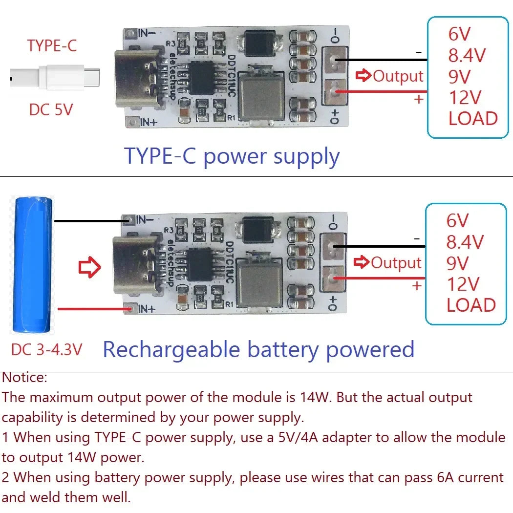 14W Type-C 5V to 12V Step-Up Boost Converter Module DDTC11UC
