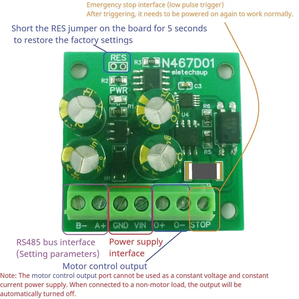 N467D01 RS485 Modbus RTU DC Motor Driver 8-30V Forward Reverse